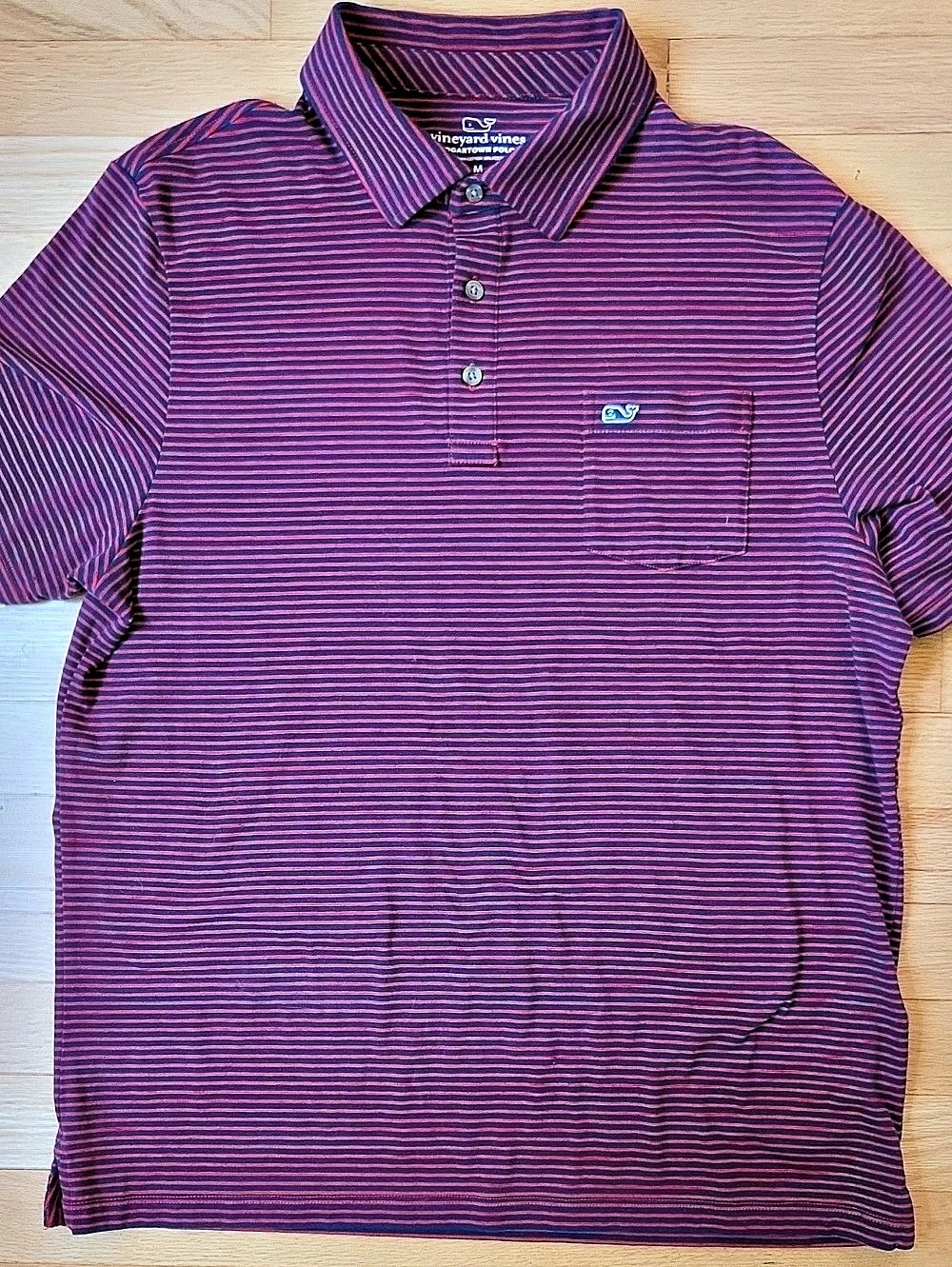Vineyard Vines NWOT Men's Medium Edgartown Pique Polo Shirt Red Navy Stripe